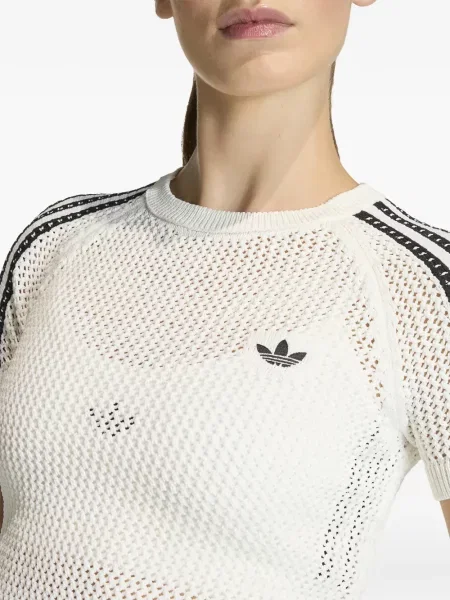 Top Adidas cu dungi cu imagine lung alb