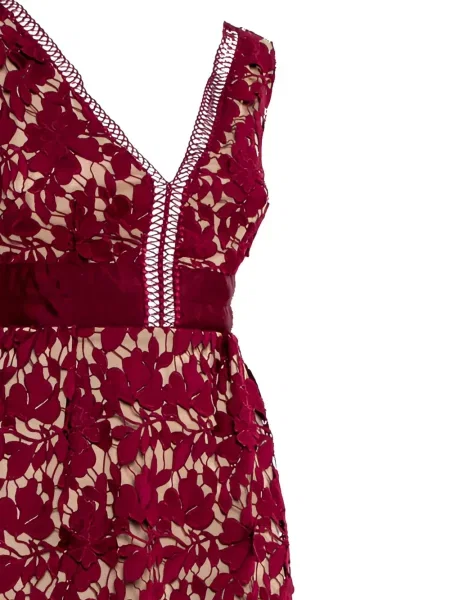 Rochie mini Self-portrait cu model floral din dantelă roșu