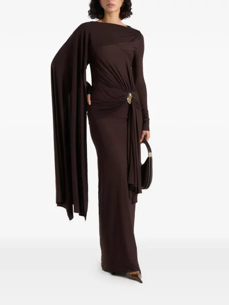 Rochie maxi Manière De Voir cu volane asimetrică drapată maro