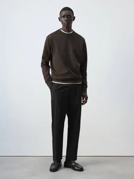 Bluza z mieszanki bawełny o kroju regular fit Mężczyzna XS MANGO MAN brązowy