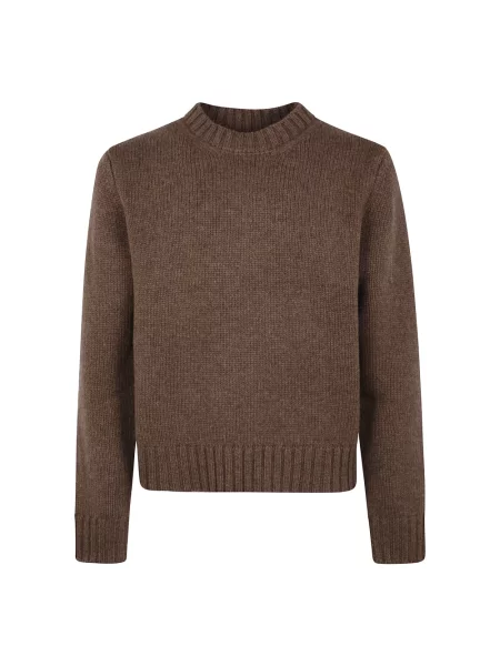 Sweter Studio Nicholson z okrągłym dekoltem brązowy
