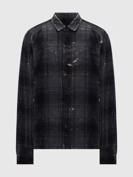 Сорочка в клітинку з вишивкою логотипа Juun.j сіра