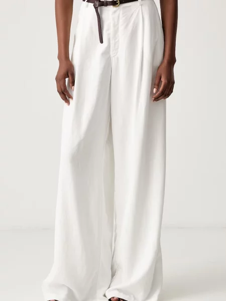 Haveone pantaloni straight pentru femei cu vâscoză alb