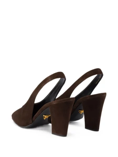 Pantofi cu toc Prada din piele de căprioară slingback maro
