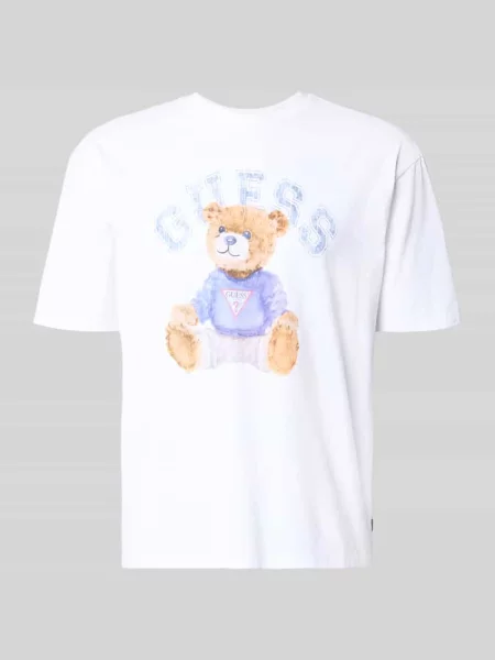 T-shirt z nadrukiem z motywem i okrągłym dekoltem Guess biała