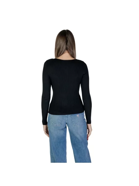 Sweter Vila z długim rękawem żakardowy prążkowany czarny