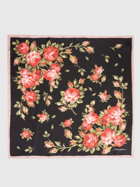 Хустка із шовку в квітковий принт Dolce&gabbana чорна
