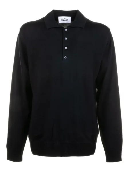 Polo Alpha Studio din lână merinos albastru