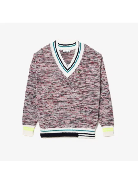 Lacoste Sweter Z Wełny Alpaki Z Dekoltem W Serek I W Kontrastowe Paski