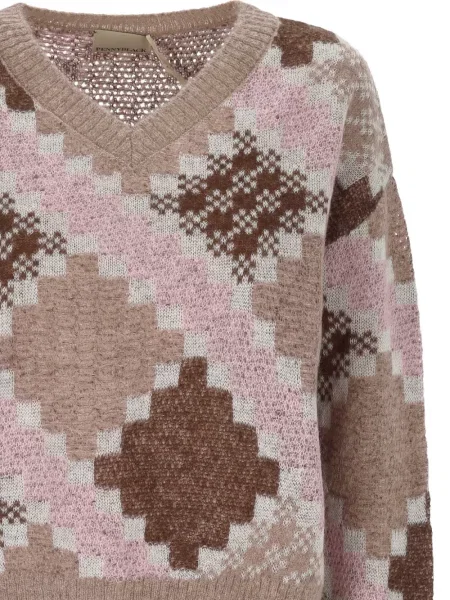 Pulover Pennyblack cu decolteu în V cu model argyle roz
