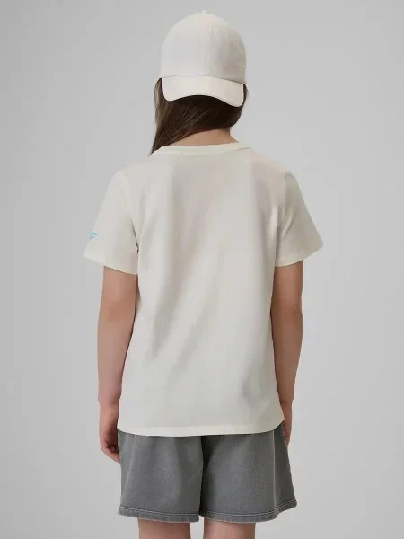 T-shirt regular z nadrukiem dziewczęcy 4F biała
