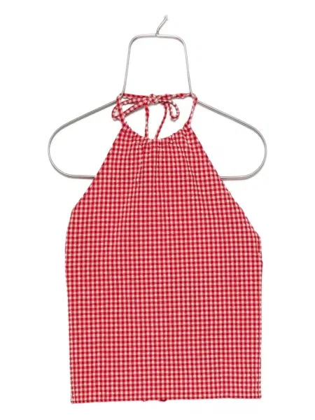 Top Hunza G w kratkę z dekoltem halter czerwony