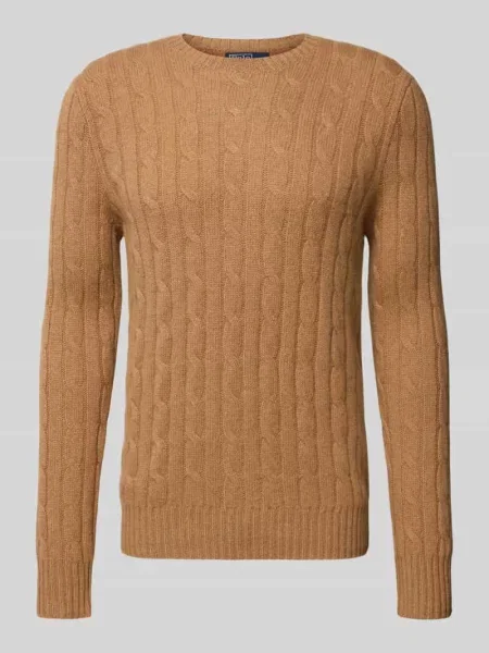 Sweter z dzianiny z kaszmiru z okrągłym dekoltem Polo Ralph Lauren brązowy
