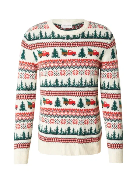 Lindbergh Svetr hnědá / tmavě zelená / jasně červená bílá