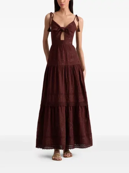 Rochie maxi Alice + Olivia cu broderie de costum maro