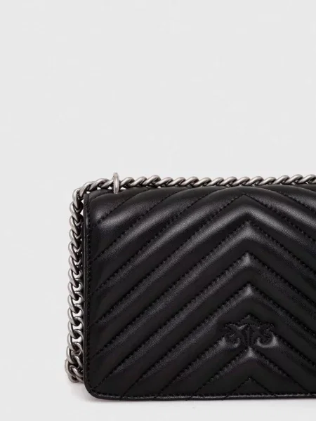 Pinko чанта crossbody дамска от кожа черно