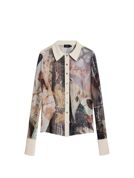 Bluză Desigual lungă cu mâneci lungi alb