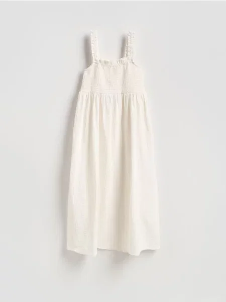 Reserved Muślinowa sukienka midi złamana biel