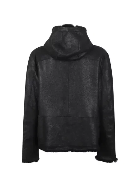 Geacă Sword cu glugă din piele de oaie negru