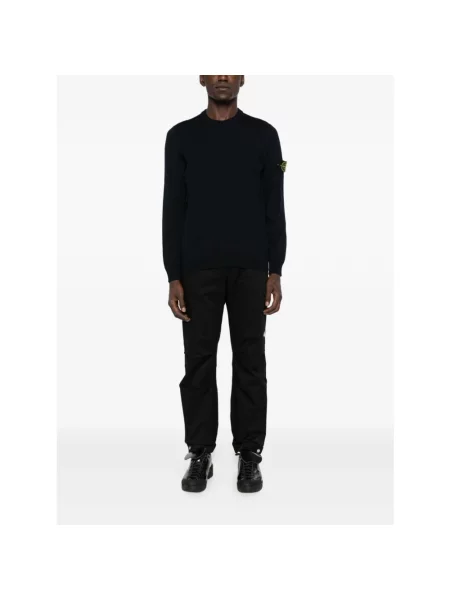 Lekki sweter Stone Island wełniany z kamieniami niebieski