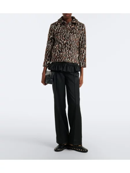 Geacă Ganni cu imagine cu model leopard din jacard bej