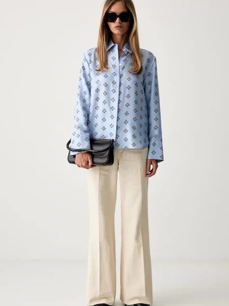 MM by Max Mara košeľa hodvábna MMLDISCO modrá