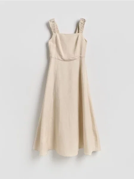 Reserved Rochie midi din amestec de in bej