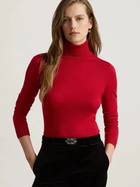 Tricou cu mânecă lungă Lauren Ralph Lauren de mătase
