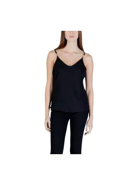 Top Guess z dekoltem w serek na ramiączkach czarny