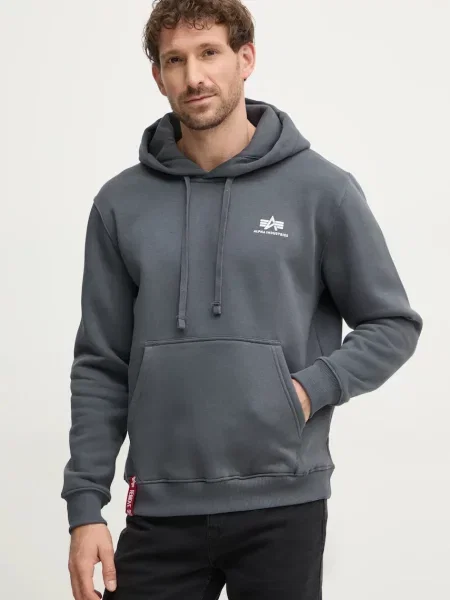 Bluza z kapturem z logo i kieszenią kangurką Alpha Industries szara