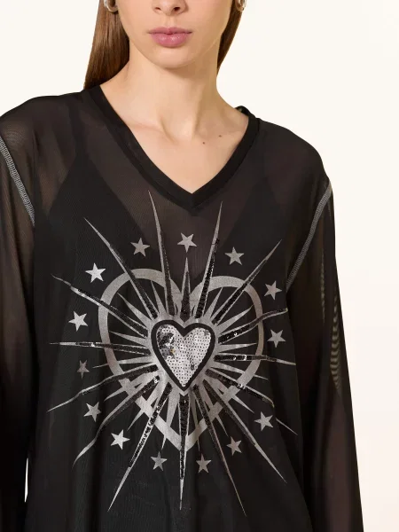 Grace Koszulka Z Długim Rękawem Z Siateczki Z Cekinami schwarz czarny