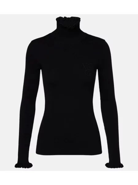 Sweter Valentino wełniany z falbankami czarny