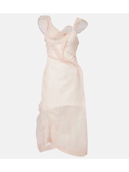 Rochie midi Victoria Beckham cu volane asimetrică din organza roz