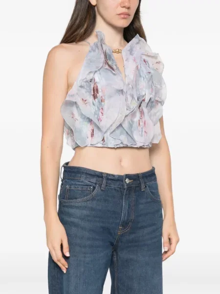 Top Aje cu model floral cu imagine albastru