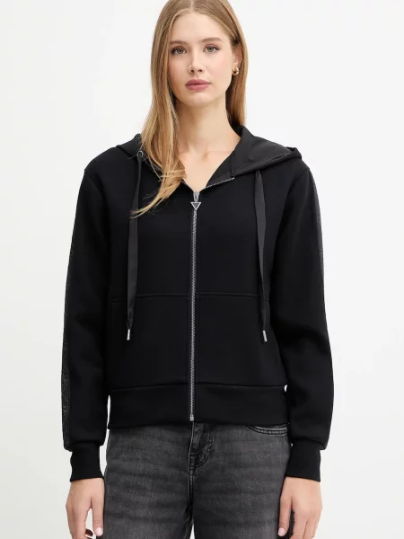 Guess bluza z kapturem z aplikacją czarny