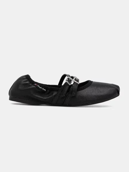 Usnjene balerinke Tommy Jeans BALLERINA črna