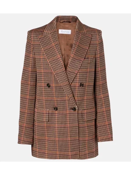 Sacou Max Mara de lână în carouri maro