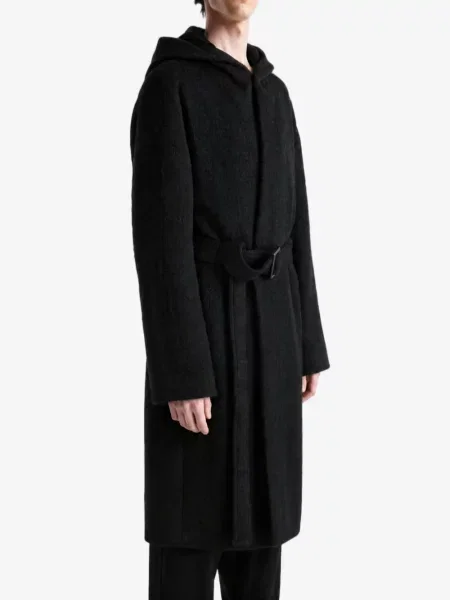 Препасан палто Rick Owens с качулка черно