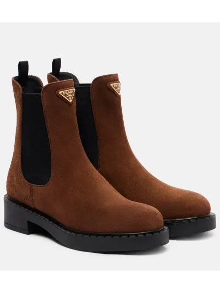 Botine chelsea Prada din piele de căprioară maro