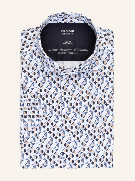Olymp Košile S Krátkým Rukávem Modern Fit Z Žerzejového Materiálu / tmavě modrá / velbloudí bílá