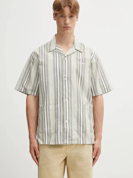 Carhartt WIP cămașă din amestec de in S/S Folsey relaxed bej
