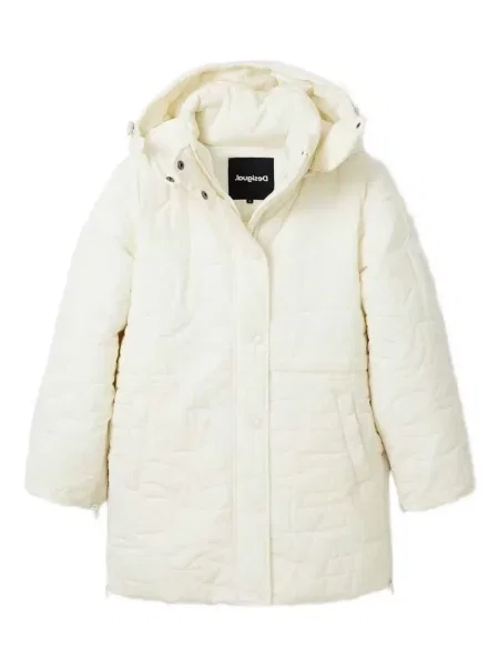 Geacă cu puf Desigual cu glugă alb