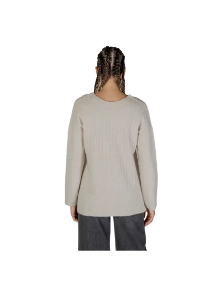 Sweter z dzianiny z dekoltem w serek model ‘MIRAZ’ Vila beżowy