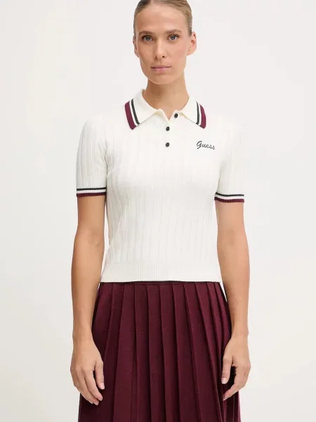 Guess polo z dodatkiem wełny SABINA beżowy