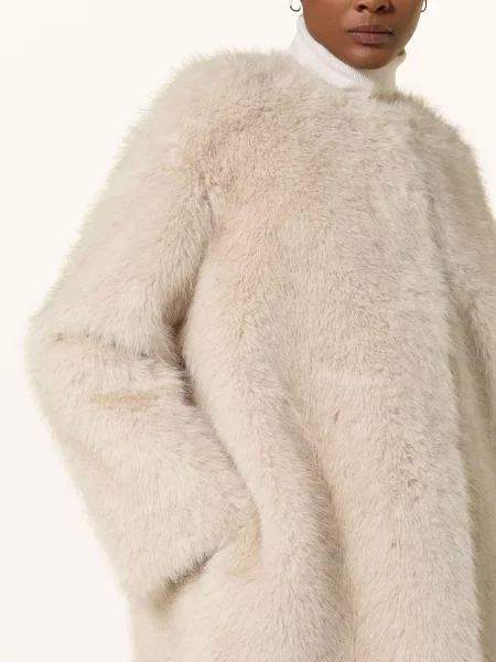 Max Mara Studio Płaszcz Ze Sztucznego Futra Eros beige beżowe