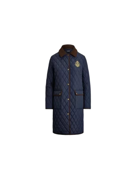 Płaszcz pikowany o kroju regular fit z wyhaftowanym logo Lauren Ralph Lauren niebieski