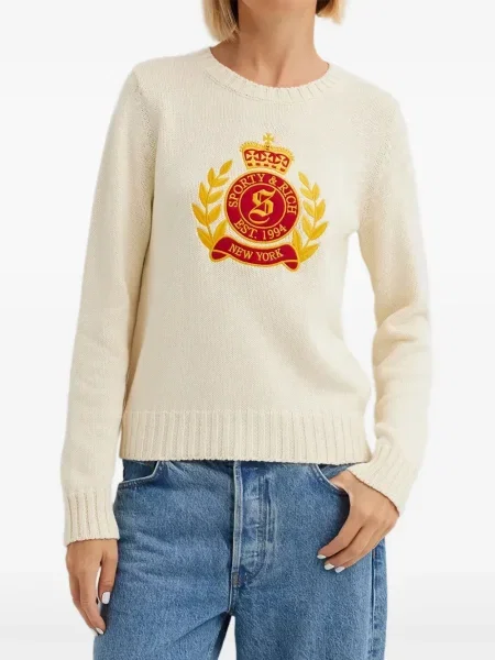 Pulover Sporty & Rich cu broderie de lână