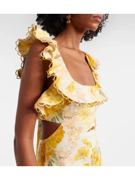 Rochie midi Zimmermann de in cu model floral cu volane galben
