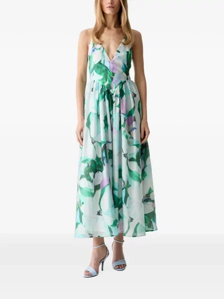 Rochie maxi Bardot cu model floral cu imagine albastru