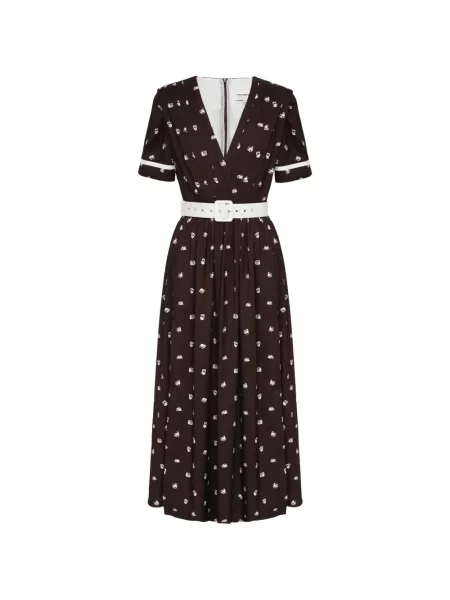 Rochie midi Post Meridiem plisată până la genunchi de costum maro